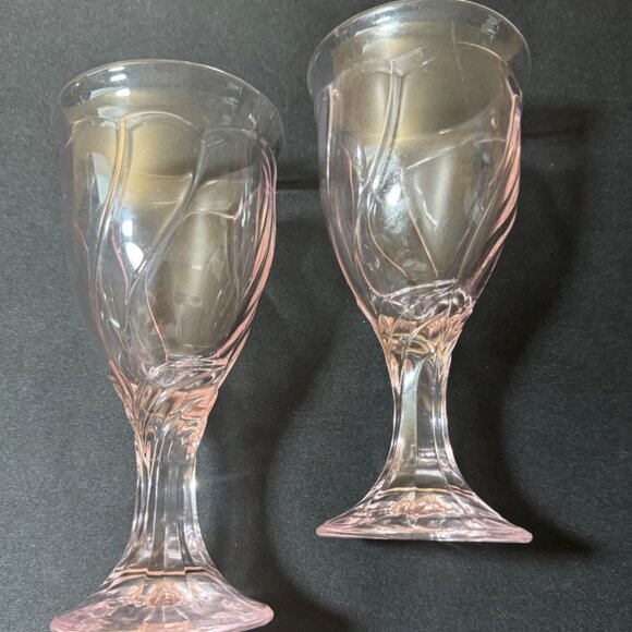 Vintage Pink Depression Glass Swirl Wine Goblets Set Of 2 - Picture 2 of 5